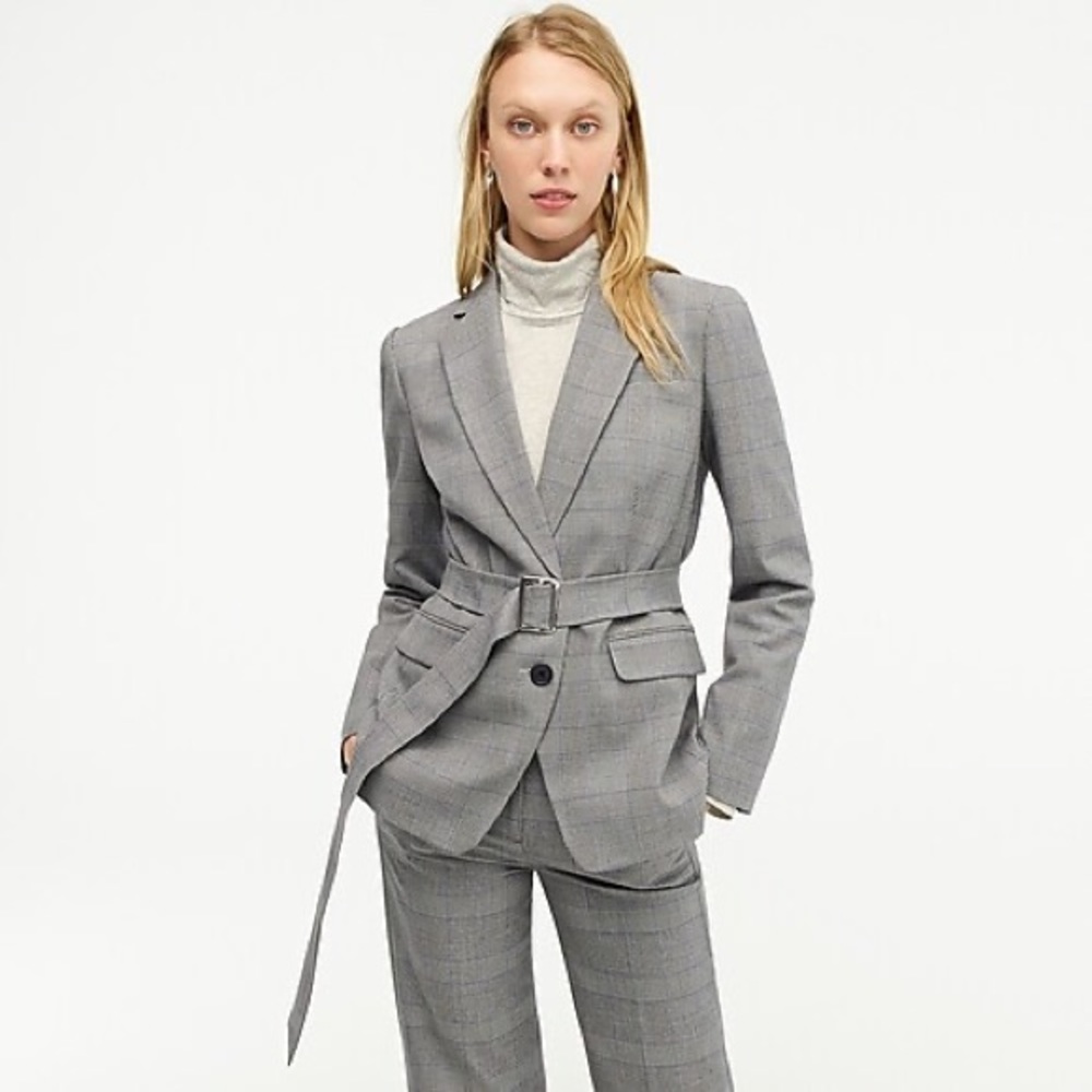 J Crew belted blazer in glen plaid